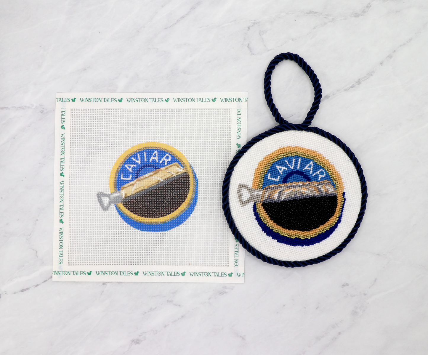 Caviar Blue Hand Painted Needlepoint Canvas