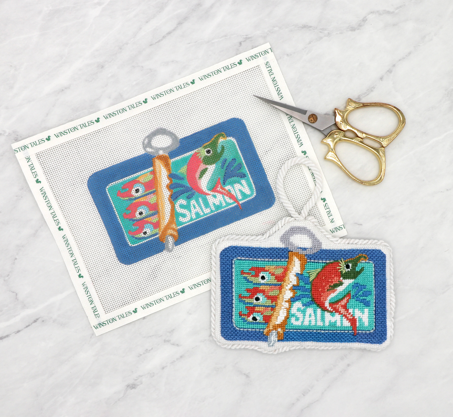 needlepoint tinned salmon fish